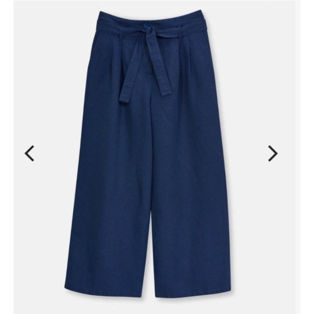 Madeline Women's Wide Leg Cropped Trousers 10 Linen Blend Navy Culotte Pleated